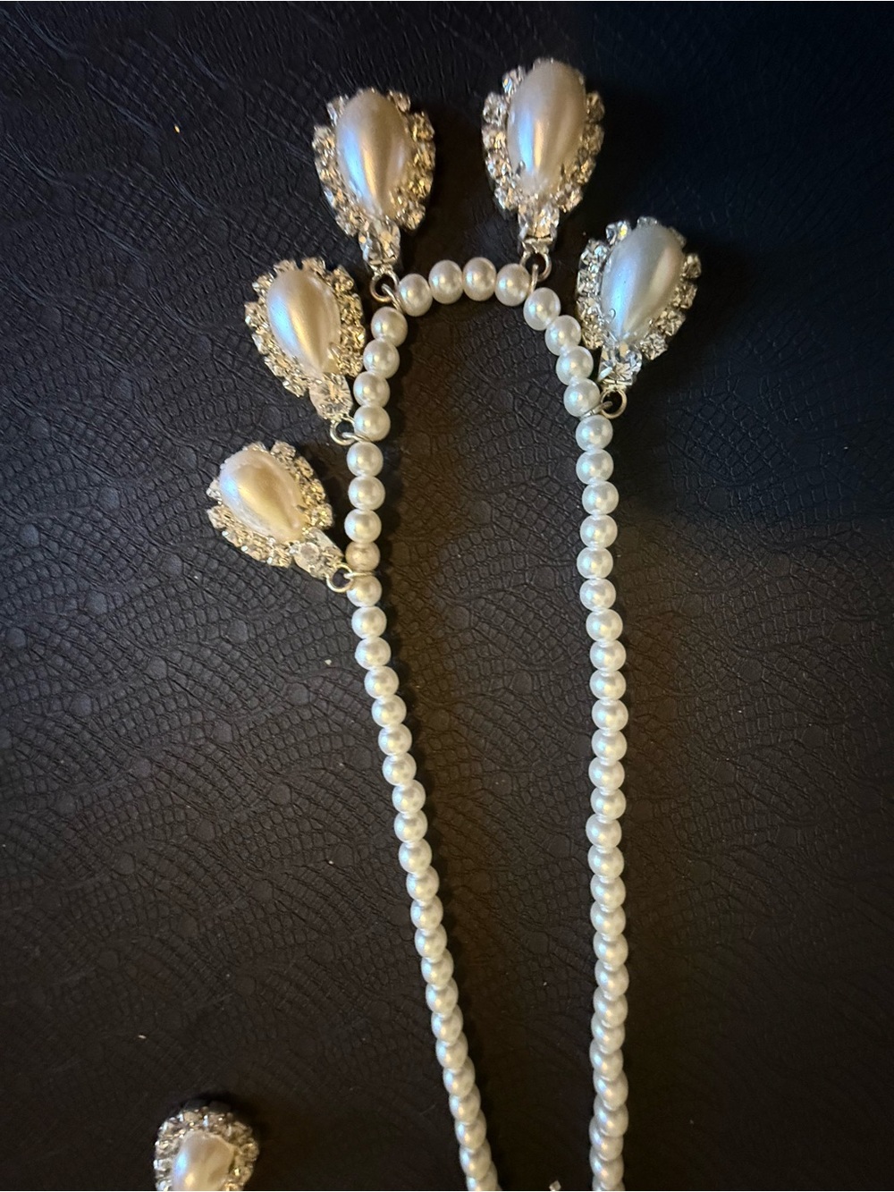 Pearl Teardrop Necklace with Crystal Accents - White 2
